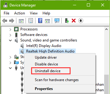 Uninstall Audio Driver Windows 10